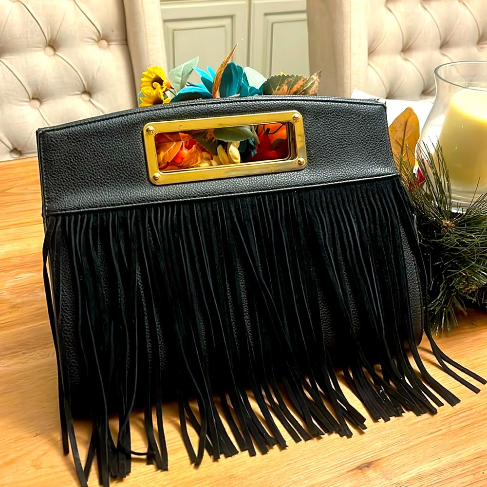 BEBE Fringe Clutch Handbag